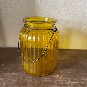 Nantucket Home~yellow ~Lantern Style ~Jar~ Pillar Candle Holder handle hanger 8”